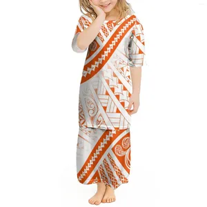 Бальные платья 2024, оптовая продажа, платье для девочек из полинезийских племен, Teuila, красный имбирь с принтом, комплект Tonga Puletasi, детский комплект Ptaha из двух предметов