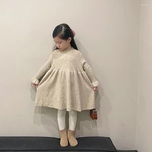 Kız Elbiseler Çocuklar Tatlı Sweater Dress Toddler Bebek Basit Moda Tam Kollu Katı Örme Prenses