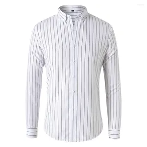 Camisas masculinas de manga comprida botão camisa casual listrado baggy tops lapela para uso diário preto branco azul vermelho marinho