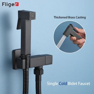 Fliger Black Bidet Faucet Handheld Toilet Sprayer Brass Bathroom Hygienic Shower Single Cold Water Head 240108