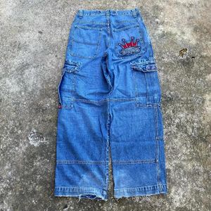 Damen Jeans 1990er JNCO Hosen für Männer und Frauen Y2K Harajuku Hip-Hop Retro Multi-Pocket Baggy Gothic Wide-Leg Street Fashion
