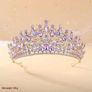 Copricapo Nuovo stile europeo e americano Corona da sposa viola Barocco Squisito strass Corona di compleanno Accessori per capelli da sposa Abito da sposa