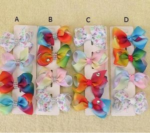 50pcs Xmas Romantic jojo 7cm Pastel flora ombre Rainbow ribbon hair bows Alligator clips baby girl Dance hair bobbles Accessories BJ