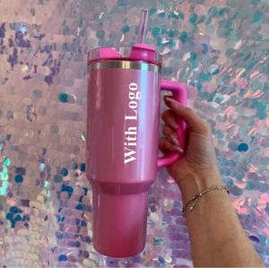 Winter Pink Shimmery Co-Brended Target Red 40oz Quencher Tumblers Cosmo Parada Flamingo Valentines Day Gift Cups 2nd Car Mugs
