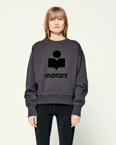 21fw Isabel Marant Classic Flocking Logo Schwarze Baumwollhemden Damen Frauen Mädchen Streetwear Sweatershirt Outdoor Pullover Pullover Hoodies
