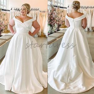 Einfaches Brautkleid aus Satin in Übergröße, schulterfrei, mit Sweep-Zug, Country-Boho-Brautkleid, elegantes böhmisches Strandbrautkleid, Zivil Robe De Mariee 2024