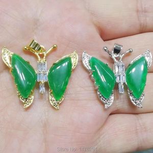 Pendant Necklaces Gorgeous 30X32MM Green Jades Butterfly Inlaid Zircon Gift 1PCS