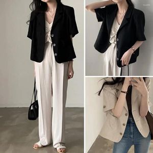 Women's Jackets Women Thin Jacket Lady Suit Coat Stylish Business Solid Color Single-breasted Short Sleeve With Patch For Formal