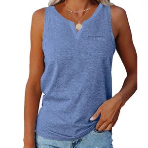 Women's T Shirts Yoga For Summer Loose Fit Comfortable Pullover A-line Beachwear Basic Sleeveless Soft Pocket V Neck Solid Color Women Tank