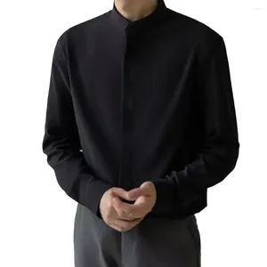 Herren-Freizeithemden, schmale Passform, einreihige Oberteile mit Stehkragen, langärmlige Bluse für verschiedene Anlässe, mehrere Farben zur Auswahl