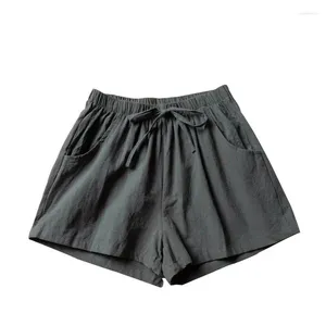 Kvinnors shorts kvinnor sommar linne yttre slitage plus storlek lös hög midja koreanska casual byxor bred benbyxa