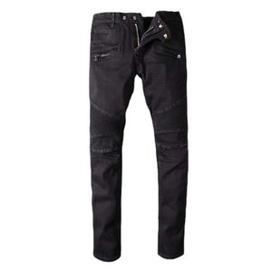 Calças de designer dos homens roxo jeans amris 964 alta tendência rua multi bolso estiramento fino ajuste jeans joelho plissado motocicleta jeans