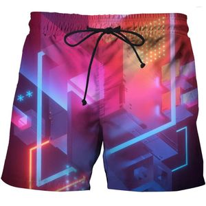 Pantaloncini da uomo Europa e Stati Uniti Spiaggia Stampa 3D Figura geometrica a colori Moda Casual Sport Nuoto Tendenza Pantaloncini