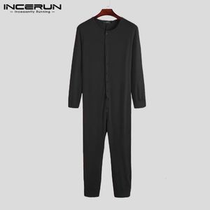 Мужской комбинезон, пижама, домашняя одежда, однотонный, с длинным рукавом, удобная одежда для сна на пуговицах, мужские комбинезоны для отдыха, ночная рубашка S-5XL INCERUN 240108