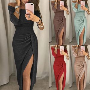 Women's dress long sleeved party dress fashionable and sexy strapless high seam tight fitting dress 240108