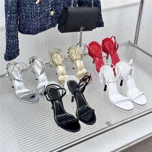 2024 neueste hochwertige Sommersandalen Marke Designer Mode runde Zehenpumpen Back Strapy Frauen Schuhe sexy High Heels Knöchel Wickel Rose Blumendekor echtes Leder