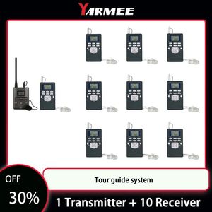 Radio Yarmee FM Wireless Tour Guide System sändare + 10st FM Radiomottagare med mikrofonörlur för resande översättning