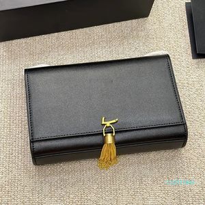 Designer Women Kate Black Tassel Chain Shoulder Bag Luxury Cowhide Grain Poudre Embossed Leather Mini Pouch Handbag Lady Crossbody Chain Strap Flap Bags 23cm