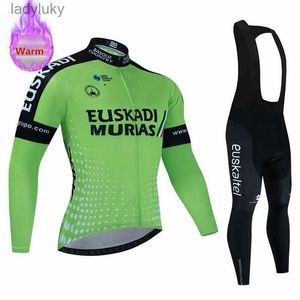 Bisiklet Jersey Setleri Euskadi Kış Sıcak Termal Polar Set Bisiklet Giysileri Erkekler Bisiklet Jersey Sport Binicilik MTB Bisiklet Giysileri Maillot Ciclismo Hombrel240108