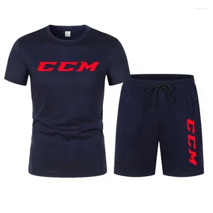 Tracksuits masculinos 2024 CCM T-shirt Terno Sportswear Casual Fitness Sports Define Manga Curta Algodão 2 Peça Correndo Secagem Rápida