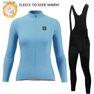 Cykeltröja sätter nya 2023 Winter Cycling Suit Women's Long Sleeve Cycling Set Set MTB Warm Wool Ropea Ciclismo Mujer Off Road Motorcykel Ridingl240108