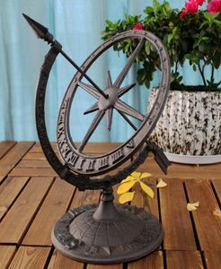 Round Cast Iron Roman Calendar Sundial Decor Ornaments Lawn Garden Yard Desk Home Arts Sundials Vintage Metal Crafts Brown Retro G3106215