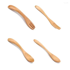 Set di stoviglie cucchiaio in legno/forchetta per tavolo cucchiaio/forchette cartone animato Giappone Accessori cucine fatti a mano 4 stili