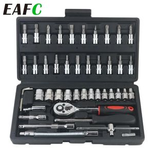 46pcs Car Repair Tool Kit 14Inch Socket Set Ratchet Torque Wrench Combo Auto Repairing Mechanic 240108