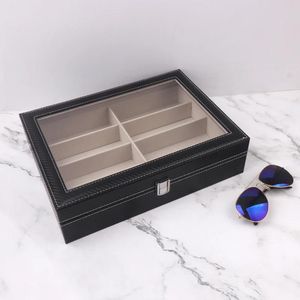 Sunglasses 8 Grids PU leather Eyeglasses Storage Box Sunglasses Glasses Display Case Travel Jewelry Organizer Container Transparent Lid