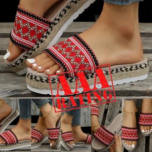 designer slides Ethnic Style Large Size Womens mules mule Thick Bottom Fish Mouth Hemp Rope Candy Color Slippers Manufacturer Wholesale 35-43