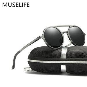Muselife Marka aluminiowa spolaryzowane okulary przeciwsłoneczne magnezowe okulary przeciwsłoneczne Męskie okrągłe okulary punkowe Shadow Oculus Masculino Y2225J