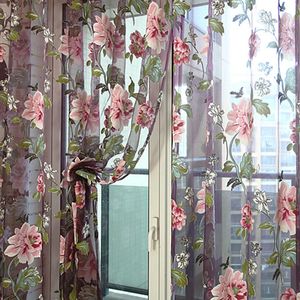 Purple Floral Tulle curtians for Living Room Kitchen The Bedroom Sheer shade Curtain Window Treatments curtains Panel Draperies 240106