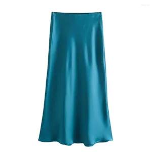 スカート秋の女性ファッションサテンテクスチャーソリッドカラーシャツハイウエストスリムフィットミッドレングスフィッシュテイルスカート2043845
