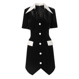 10063 XL 2024 Milano Runway Dress PRIMAVERA bavero collo manica corta a metà polpaccio nero marca stesso stile abito da donna moda alta qualità oushali