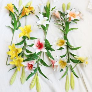 Dekoracyjne kwiaty prawdziwe dotyk lilia sztuczna sztuczna gałąź roślinna na wesele bukiet nośny dekoracja salonu dom home garen dekoracje