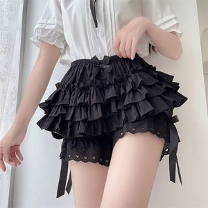 Siyah Beyaz Fırfır Knickers Kadınlar Kawaii Kabak Panties Sevimli Dantel Bowknot Lolita Güvenlik Şort Pantolon Vintage Victoria Bloomers 240108