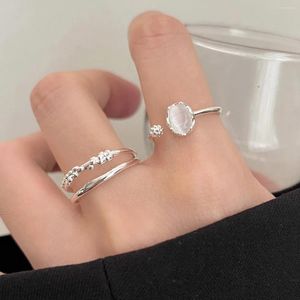 Cluster Rings 925 Silver Open Finger Ring Moon Stone Elegant Pärled Flower Stapble Simple For Women Girl Jewelry Gift Dropship grossist