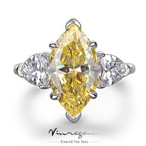 Vinregem 925 Sterling Silver Marquise Cut 6CT Yellow Sapphire Created Wedding Engagement Rings Fine Jewelry Wholesale 240106