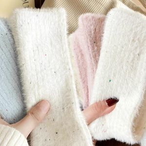 Women Socks Premium Feel Versatile Dot Yarn Mink Velvet Thickened Plush Mid Tube Super Soft Highly Elastic Breathable Floor Pile