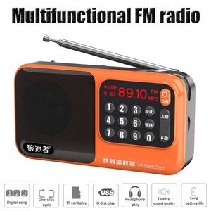 Radio Portable FM Radio Mini Radiomottagare Handhållare Högtalare USB/TF MP3 Musikspelare med LCD -skärm Support Earphone Typec Charging