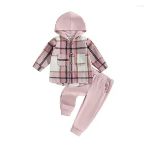 Kläduppsättningar Pudcoco Toddler Baby Boys Girls Fall Outfits Plaid Hooded Long Sleeve Hoodies Shirts Elastic Midje Pants 2st Clothes Set