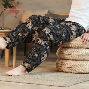 Men's Pants Thailand Elephant Print Carrot Pants Mens Summer Thin Section Harem Pants for Men Beach Cropped Pants YQ240108