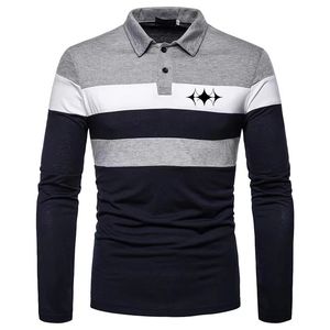 男性用長袖ポロシャツカジュアル3色パッチワークゴルフウェア高品質の秋のトップファッション服240108
