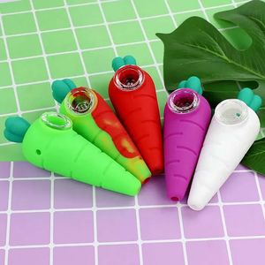 Carrot Shape Silicone Smoking Hand Pipes With glass hole filter bowl Portable Hookahs Bong Water Bubbler Pipe Smoking Accessories