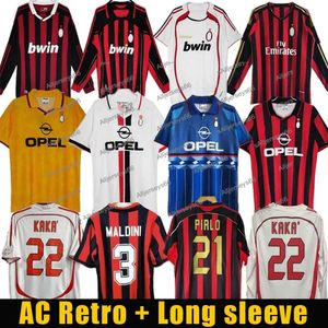 レトロサッカージャージの長袖Kaka Baggio Maldini Van Basten Pirlo Inzaghi Gullit Shevchenko Vintage Classic AC Sフットボールシャツ_jersey