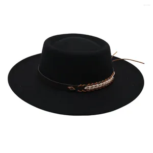 Berety francuskie meloniki kobiety fedora kapelusz fascynator wełny mężczyźni Jazz poczuł elegancki szeroki brzegi damskie Bankiet Autumn Winter Sukienka