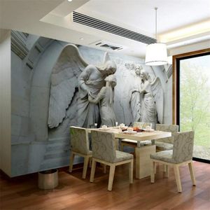 Tapety 3d szarość wytłaczane klasyczne anioły tapety dla ścian nowoczesne sztuka sztuka mural papel de parede 3D Wall Papers Decor Home