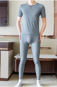 メンズサーマルアンダーウェアホームウェアアイスシルクシャツ透明滑らかな通気性軽量高弾性スポーツ短袖Tシャツパンツ