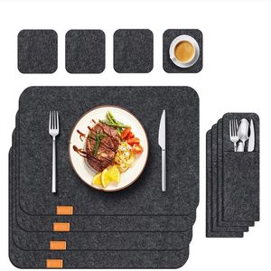 31218pcs Kitchen Washable Felt Dinning Placemats for Table Mat Heat Insulated Glass Coasters Cutlery Storage Bags Home Decor 240108