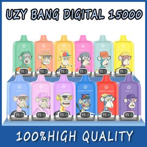 Original Uzy Bang 15000 Puffs Bang Box 15K Digital Display Disponible Type C Charger Vape 850mAh Bangbox Puff Battery 20 ML Förfyllda baljor Vagnar 0% 2% 3% 5% förångare Kit